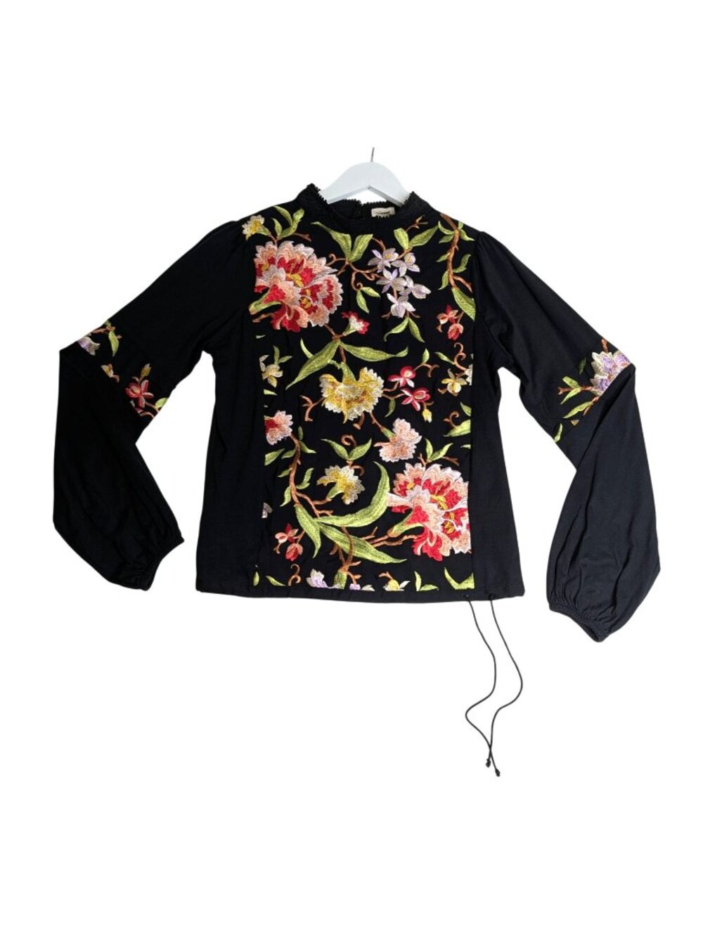 Anthropologie TINY Black Floral Embroidered Boho Long-Sleeve Top Size S